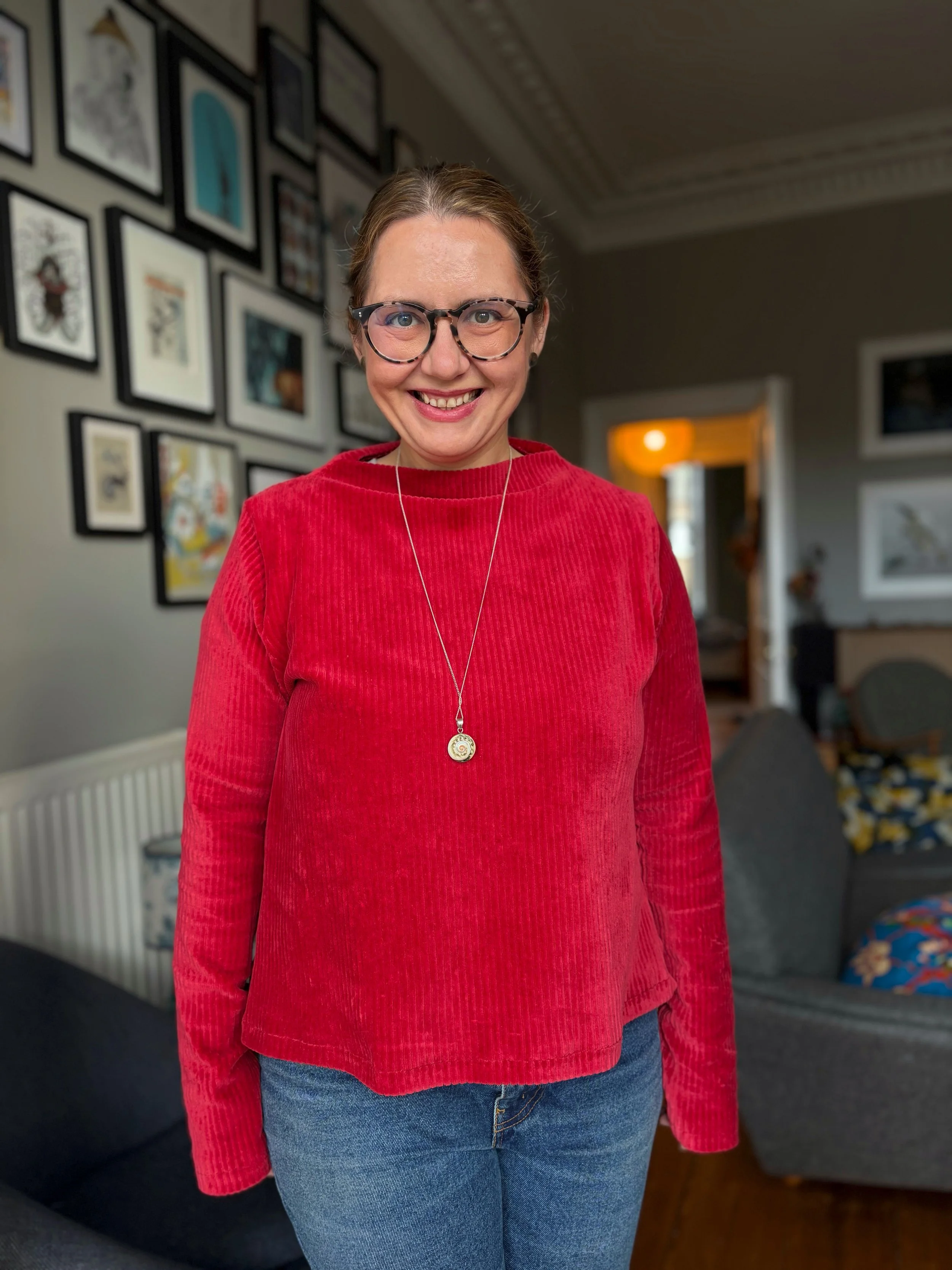 Sew House Seven Toaster sweater in christmassy cord — apple franca